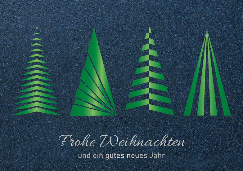 Weihnachtskarte: Vier geometrische Bäume