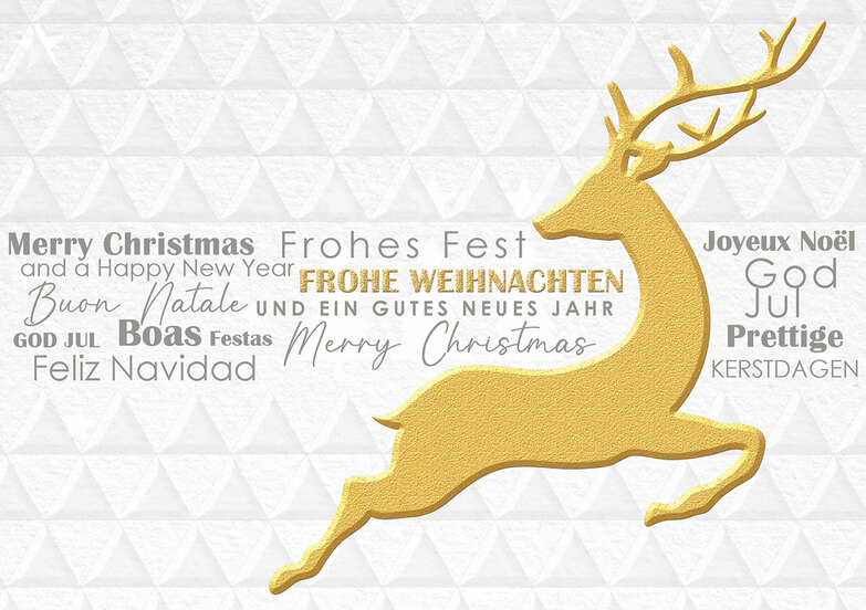 Weihnachtskarte: Springender Hirsch auf Muster