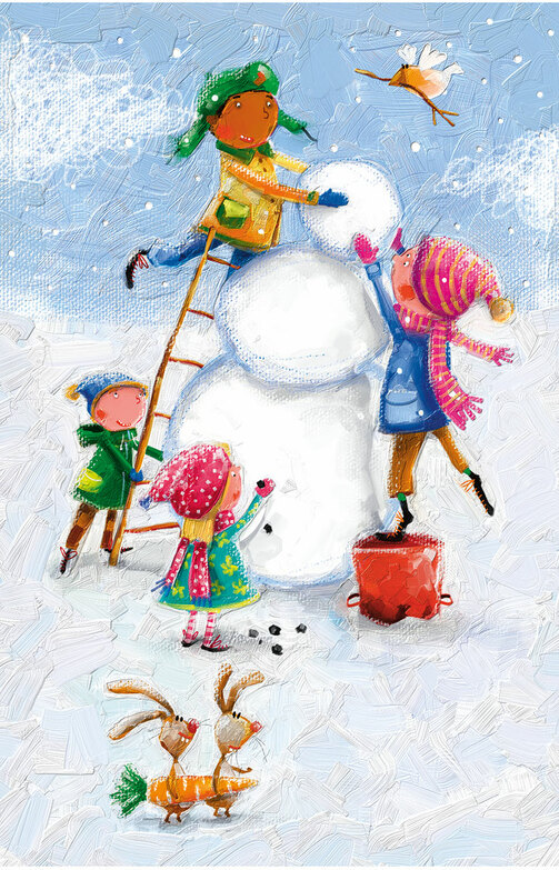 Weihnachtskarte: Schneemann bauen